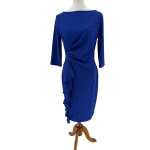 Royal Blue Vintage Ruffled Cocktail Dress With Side Drape, Size L